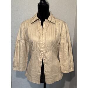 elie tahari 100‎ linen hook and eye jacket